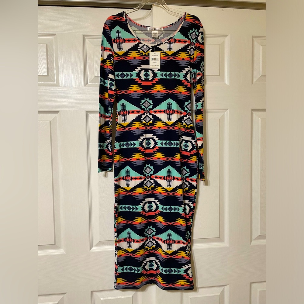Say What? Bodycon Aztec Design Midi Dress NWT Small